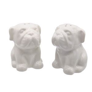 Ceramic White Cream Bulldog Salt Pepper Shakers Set Stoppers Modern Kitchen